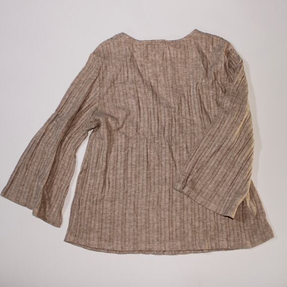 Lavish Oatmeal Long Sleeve Babydoll Blouse With Buttons Size L - Picture 2 of 5